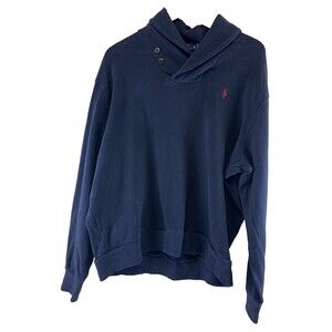 Polo Ralph Lauren Shawl Collar Sweater Two Button Blue Navy Pullover Mens XL